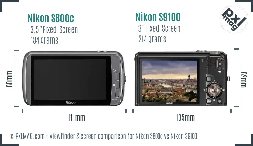 Nikon S800c vs Nikon S9100 Screen and Viewfinder comparison