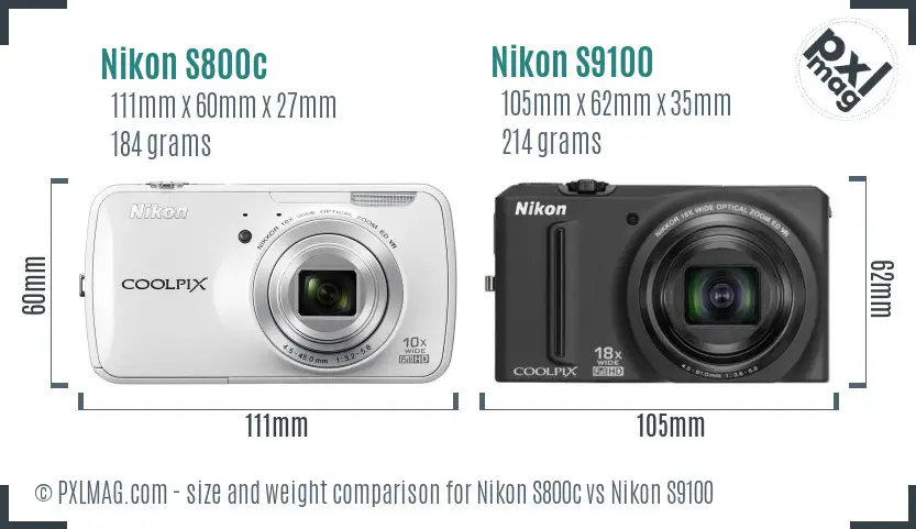 Nikon S800c vs Nikon S9100 size comparison