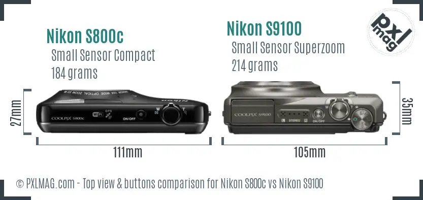 Nikon S800c vs Nikon S9100 top view buttons comparison