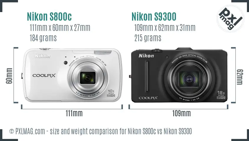 Nikon S800c vs Nikon S9300 size comparison