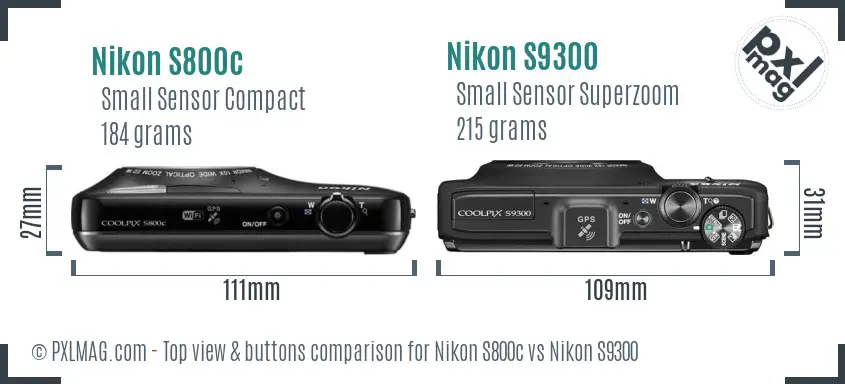 Nikon S800c vs Nikon S9300 top view buttons comparison