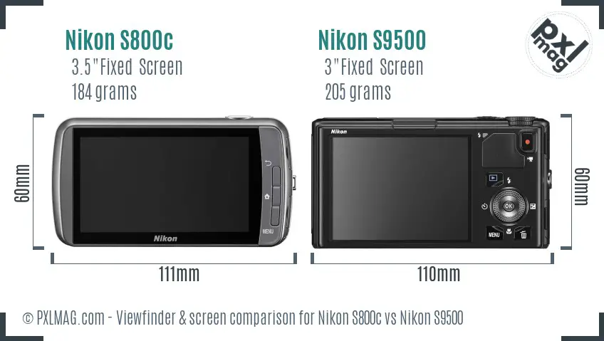 Nikon S800c vs Nikon S9500 Screen and Viewfinder comparison