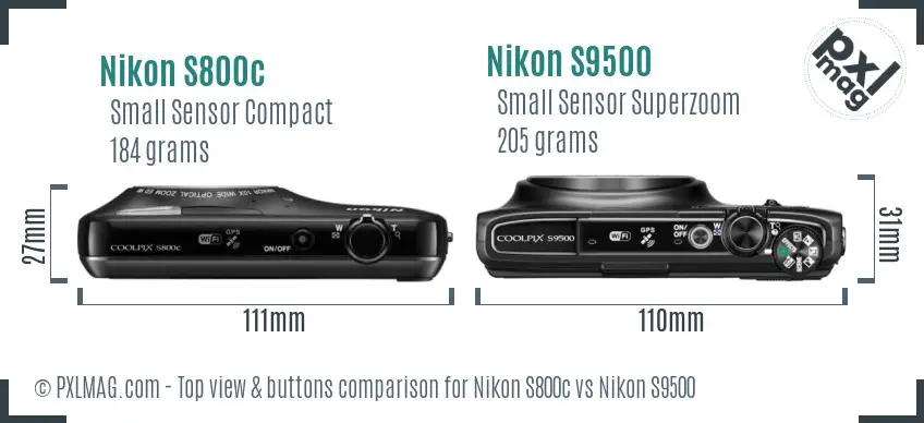 Nikon S800c vs Nikon S9500 top view buttons comparison