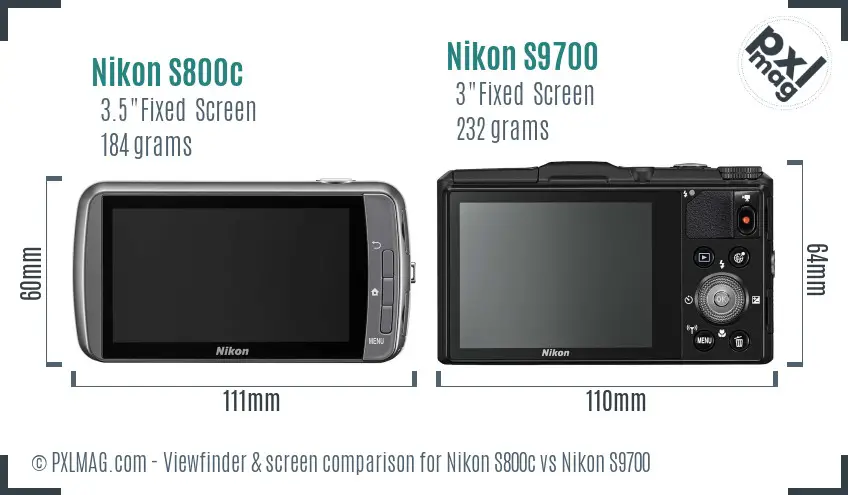 Nikon S800c vs Nikon S9700 Screen and Viewfinder comparison
