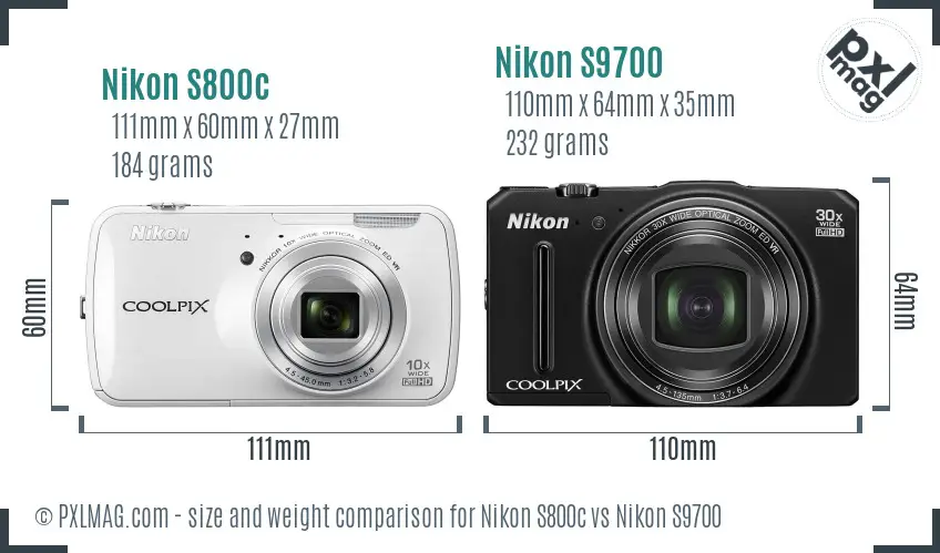 Nikon S800c vs Nikon S9700 size comparison