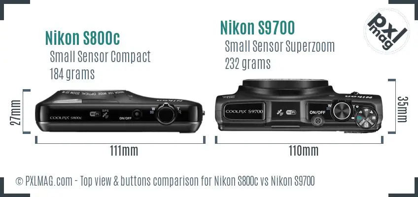 Nikon S800c vs Nikon S9700 top view buttons comparison