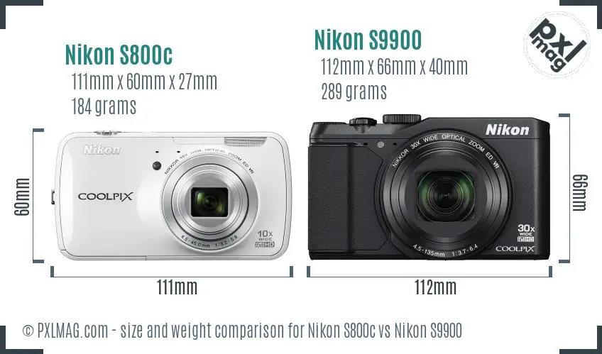 Nikon S800c vs Nikon S9900 size comparison
