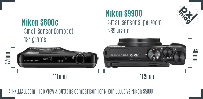 Nikon S800c vs Nikon S9900 top view buttons comparison