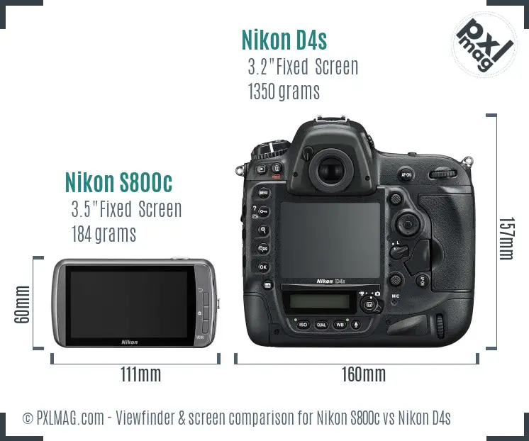 Nikon S800c vs Nikon D4s Screen and Viewfinder comparison