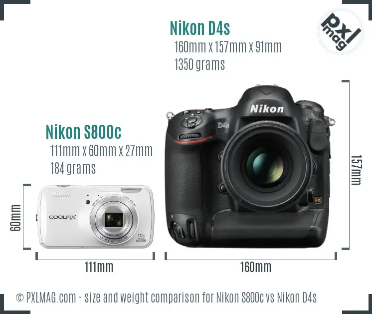 Nikon S800c vs Nikon D4s size comparison