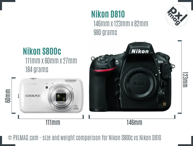 Nikon S800c vs Nikon D810 size comparison