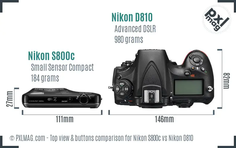 Nikon S800c vs Nikon D810 top view buttons comparison