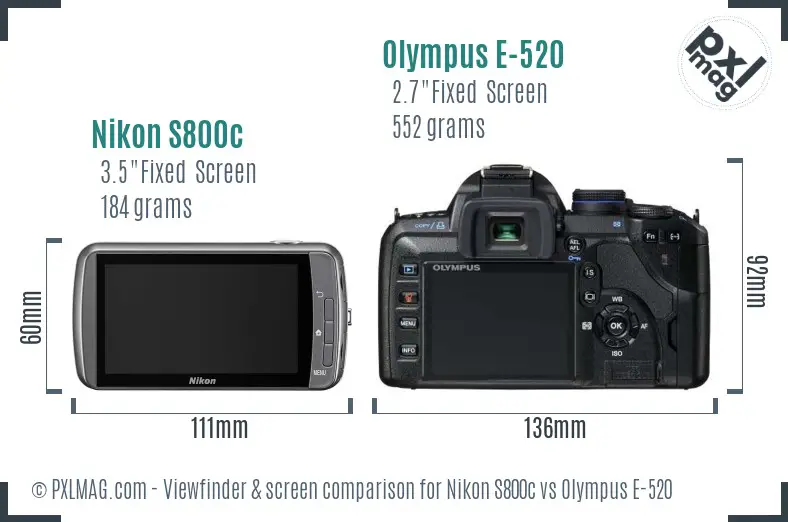Nikon S800c vs Olympus E-520 Screen and Viewfinder comparison