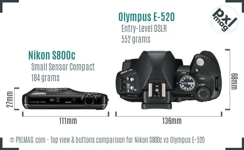 Nikon S800c vs Olympus E-520 top view buttons comparison