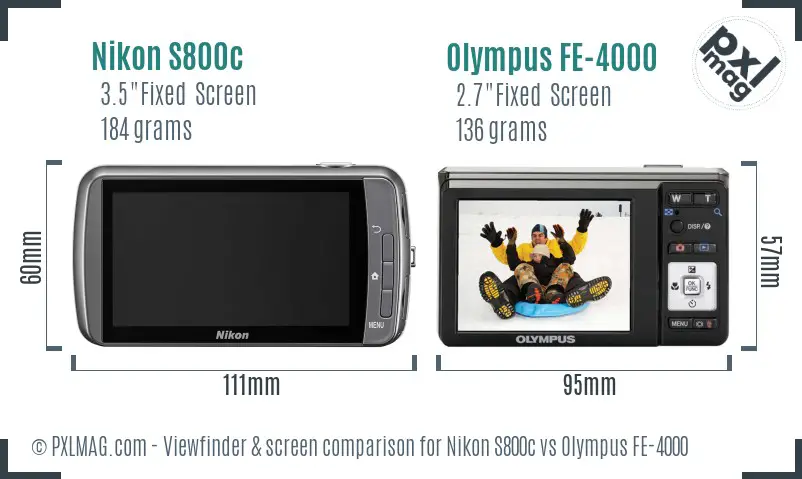 Nikon S800c vs Olympus FE-4000 Screen and Viewfinder comparison