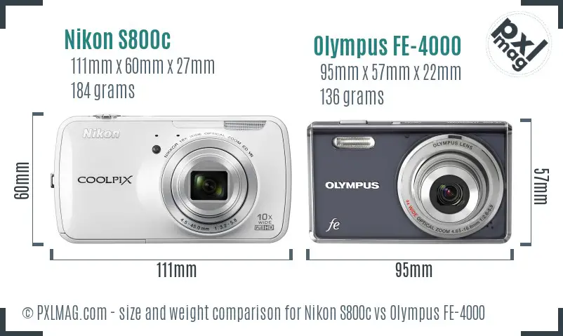 Nikon S800c vs Olympus FE-4000 size comparison