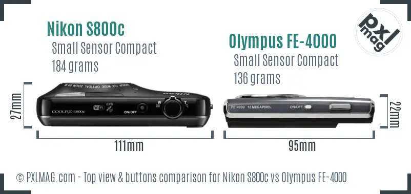 Nikon S800c vs Olympus FE-4000 top view buttons comparison