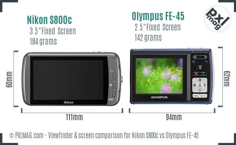 Nikon S800c vs Olympus FE-45 Screen and Viewfinder comparison Nikon S800c vs Olympus FE-45 Screen and Viewfinder comparison