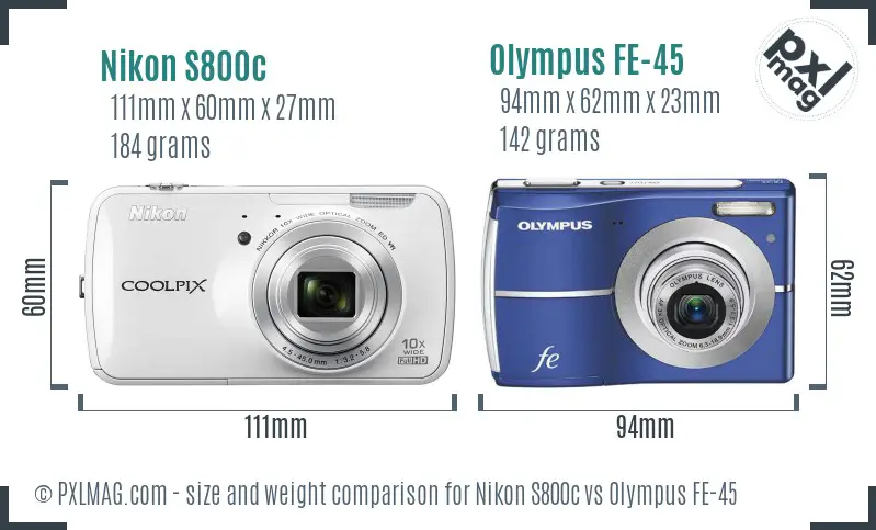 Nikon S800c vs Olympus FE-45 size comparison Nikon S800c vs Olympus FE-45 size comparison