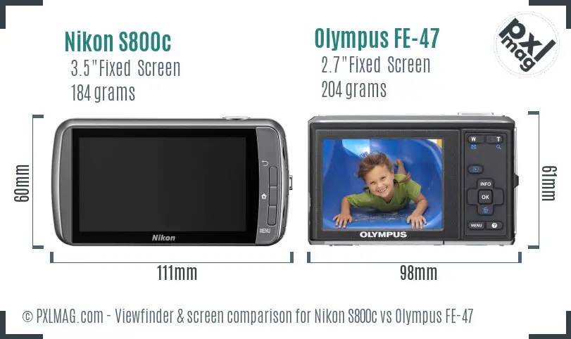 Nikon S800c vs Olympus FE-47 Screen and Viewfinder comparison Nikon S800c vs Olympus FE-47 Screen and Viewfinder comparison