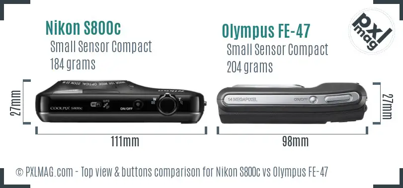Nikon S800c vs Olympus FE-47 top view buttons comparison Nikon S800c vs Olympus FE-47 top view buttons comparison