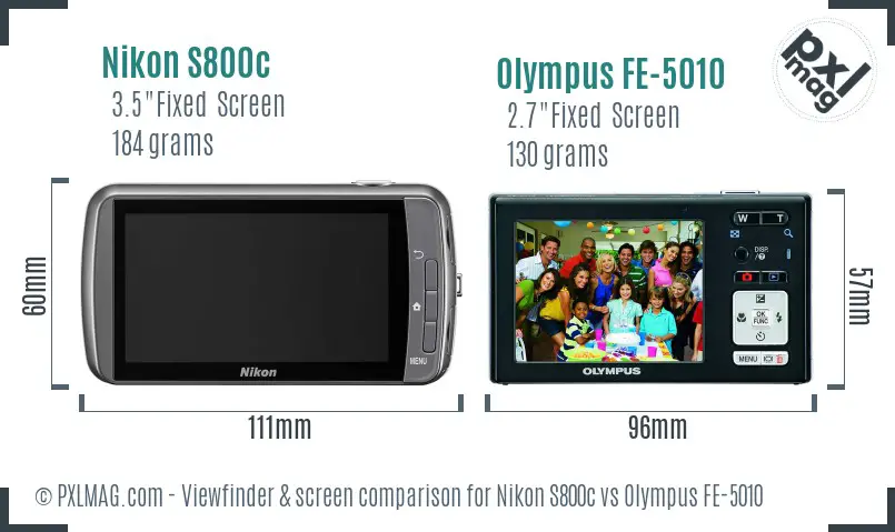 Nikon S800c vs Olympus FE-5010 Screen and Viewfinder comparison