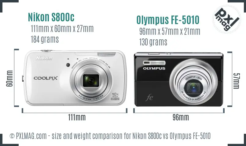 Nikon S800c vs Olympus FE-5010 size comparison