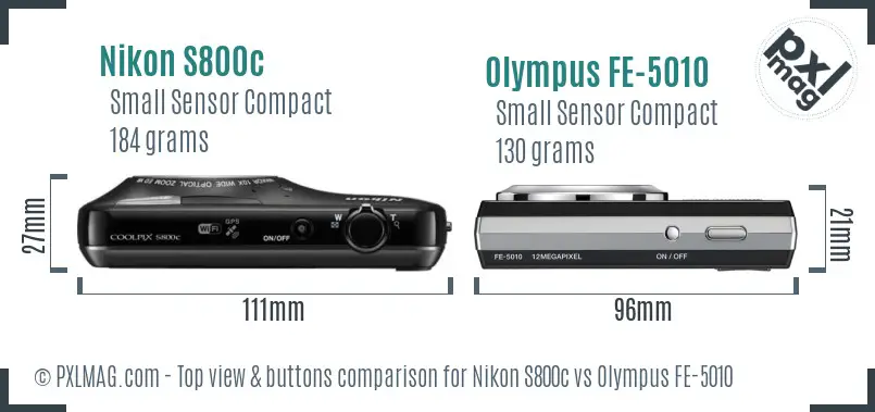 Nikon S800c vs Olympus FE-5010 top view buttons comparison
