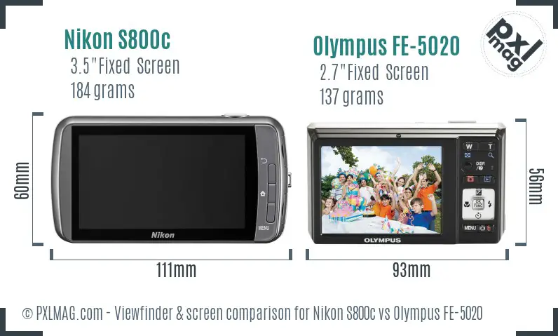 Nikon S800c vs Olympus FE-5020 Screen and Viewfinder comparison