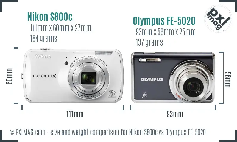 Nikon S800c vs Olympus FE-5020 size comparison