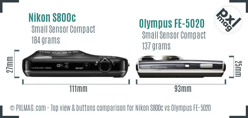 Nikon S800c vs Olympus FE-5020 top view buttons comparison