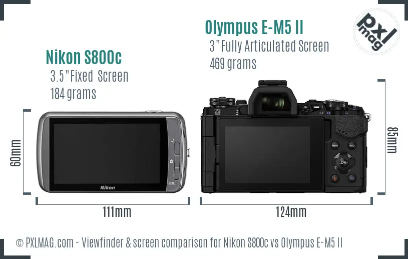 Nikon S800c vs Olympus E-M5 II Screen and Viewfinder comparison