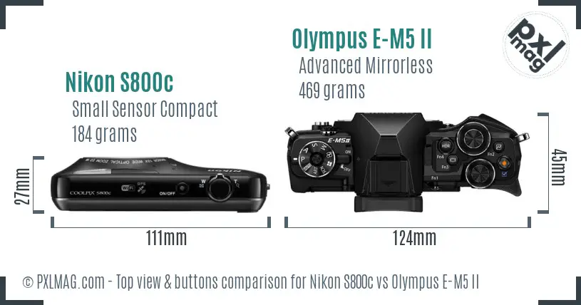 Nikon S800c vs Olympus E-M5 II top view buttons comparison