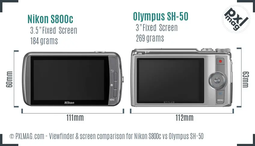 Nikon S800c vs Olympus SH-50 Screen and Viewfinder comparison