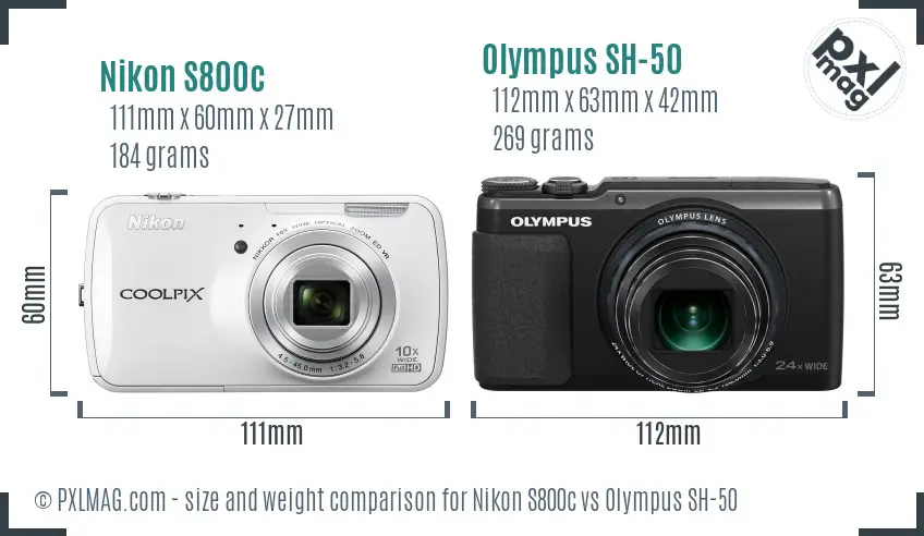 Nikon S800c vs Olympus SH-50 size comparison