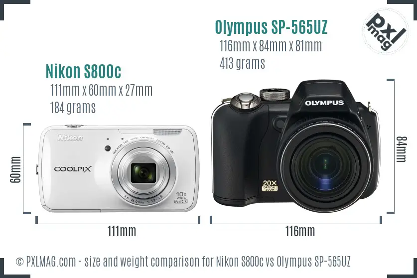 Nikon S800c vs Olympus SP-565UZ size comparison