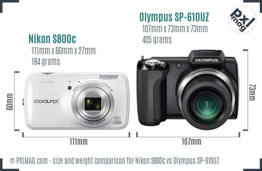 Nikon S800c vs Olympus SP-610UZ size comparison