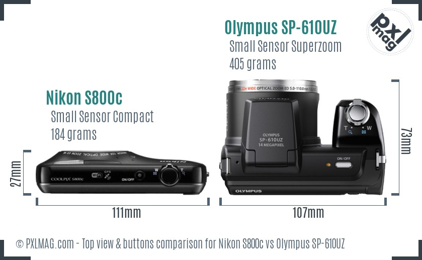 Nikon S800c vs Olympus SP-610UZ top view buttons comparison