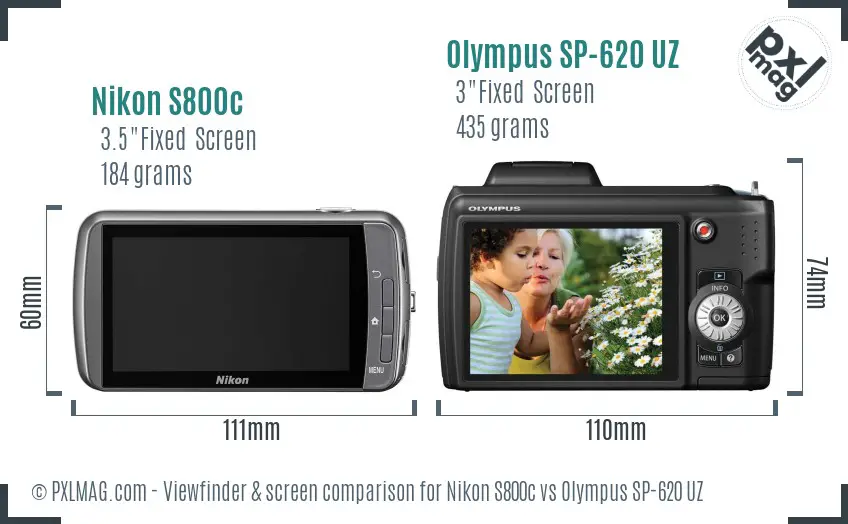 Nikon S800c vs Olympus SP-620 UZ Screen and Viewfinder comparison