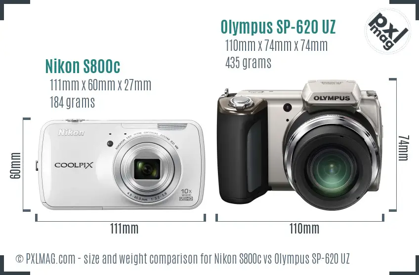 Nikon S800c vs Olympus SP-620 UZ size comparison