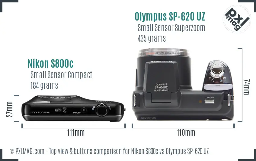 Nikon S800c vs Olympus SP-620 UZ top view buttons comparison