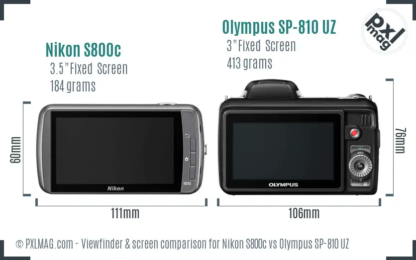 Nikon S800c vs Olympus SP-810 UZ Screen and Viewfinder comparison