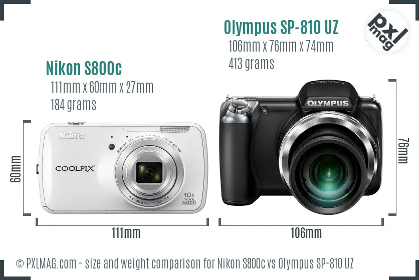 Nikon S800c vs Olympus SP-810 UZ size comparison