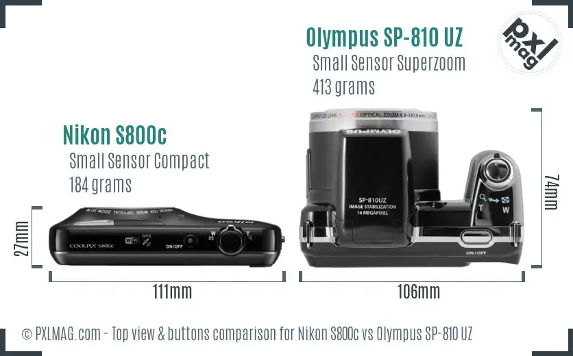 Nikon S800c vs Olympus SP-810 UZ top view buttons comparison