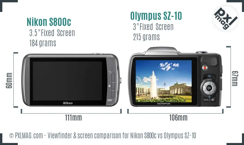 Nikon S800c vs Olympus SZ-10 Screen and Viewfinder comparison