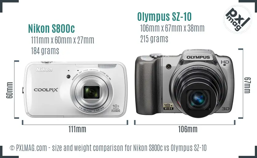 Nikon S800c vs Olympus SZ-10 size comparison