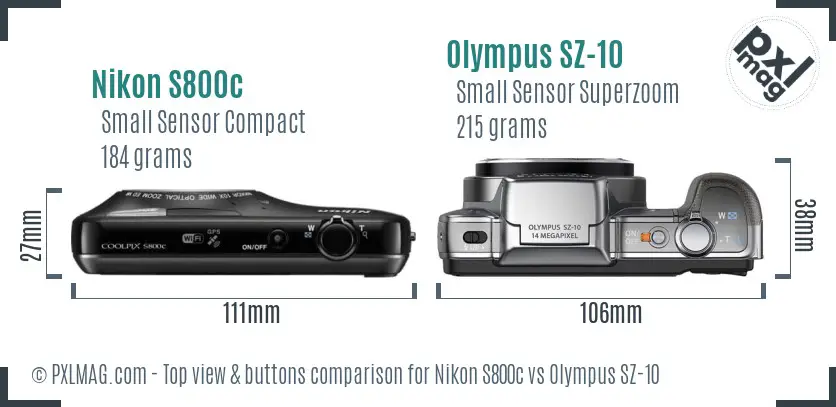 Nikon S800c vs Olympus SZ-10 top view buttons comparison