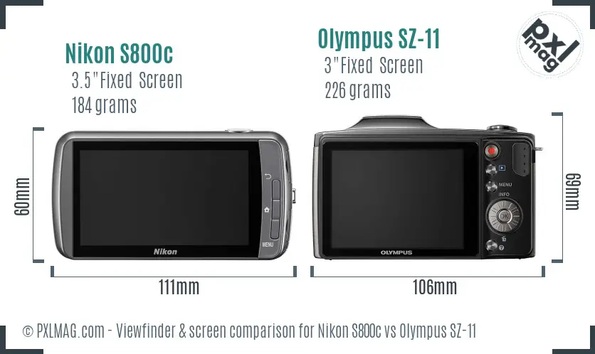 Nikon S800c vs Olympus SZ-11 Screen and Viewfinder comparison