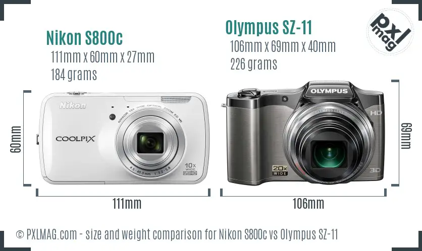 Nikon S800c vs Olympus SZ-11 size comparison