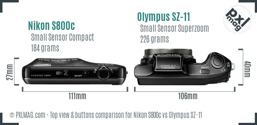 Nikon S800c vs Olympus SZ-11 top view buttons comparison